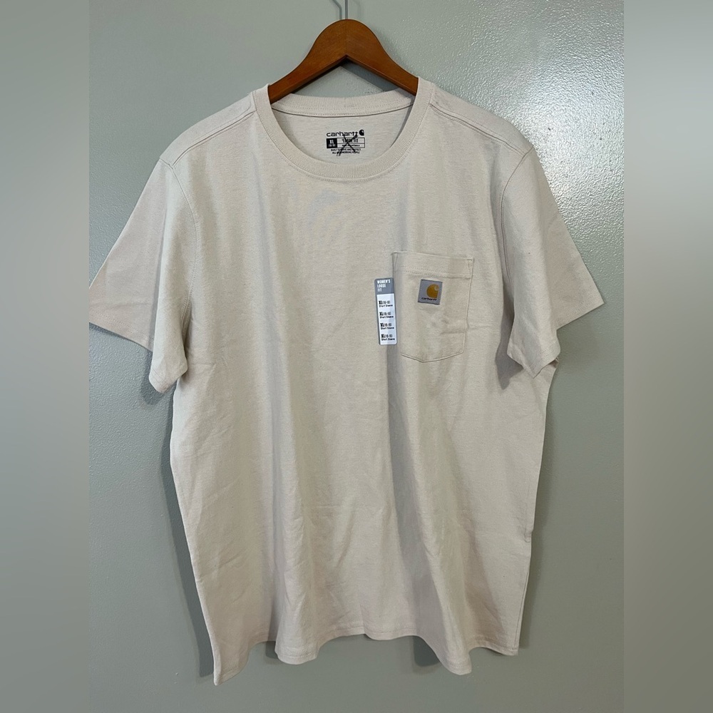 Carhartt Womens Cotton Lose Fit Short Sleeve Tee Cream Pocket T-Shirt Xl New - Picture 1 of 7